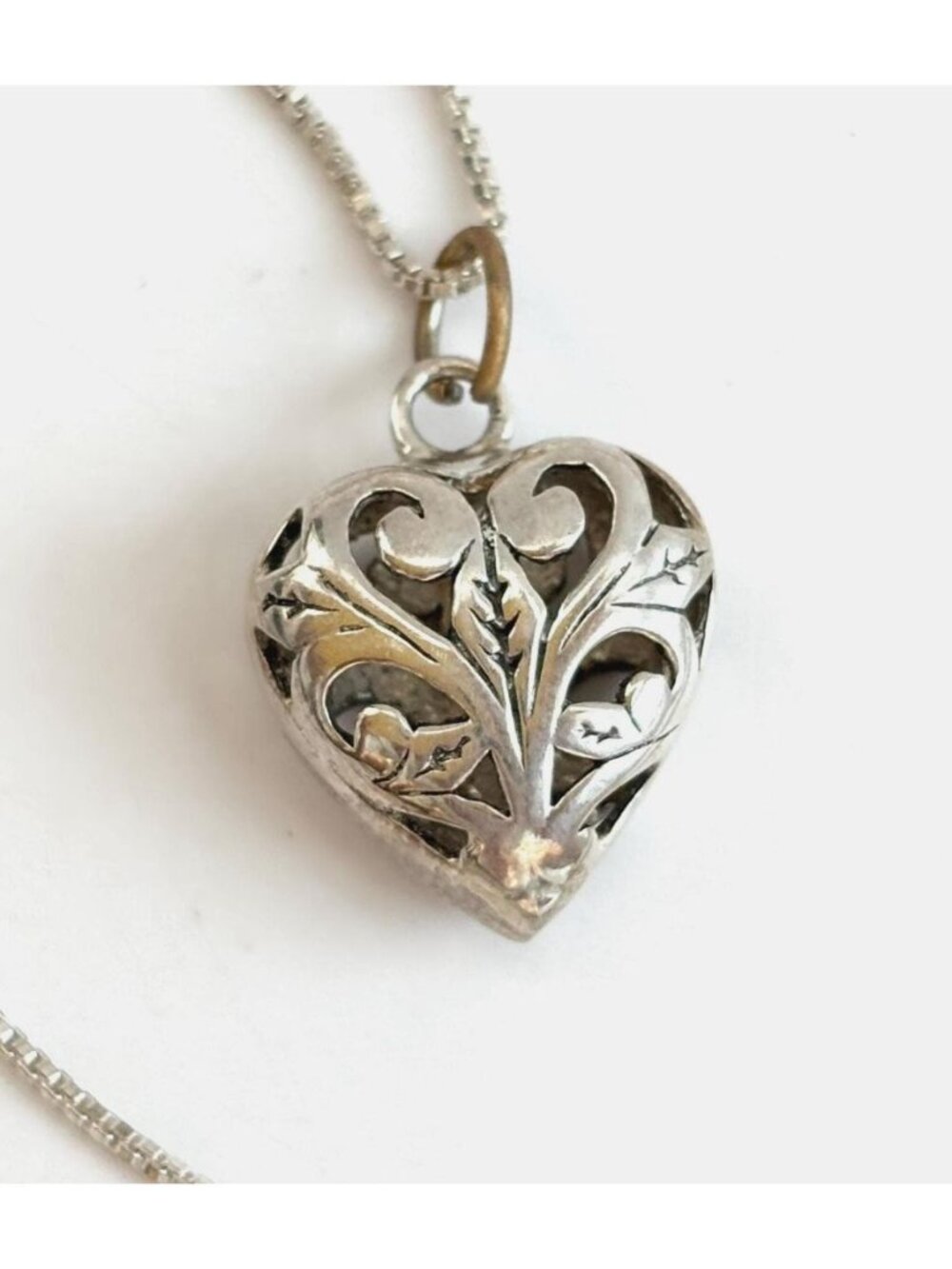 Art Nouveau Heart Shaped Sterling Silver 925 Vintage Pendant Necklace - 16"